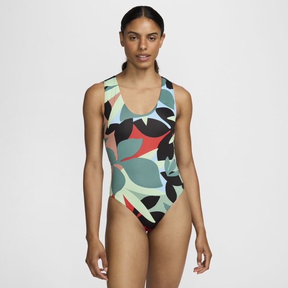 New Nike Jungle Floral Keyhole Back One-Piece Swimsuit Green Multi XXL‎ Colorful